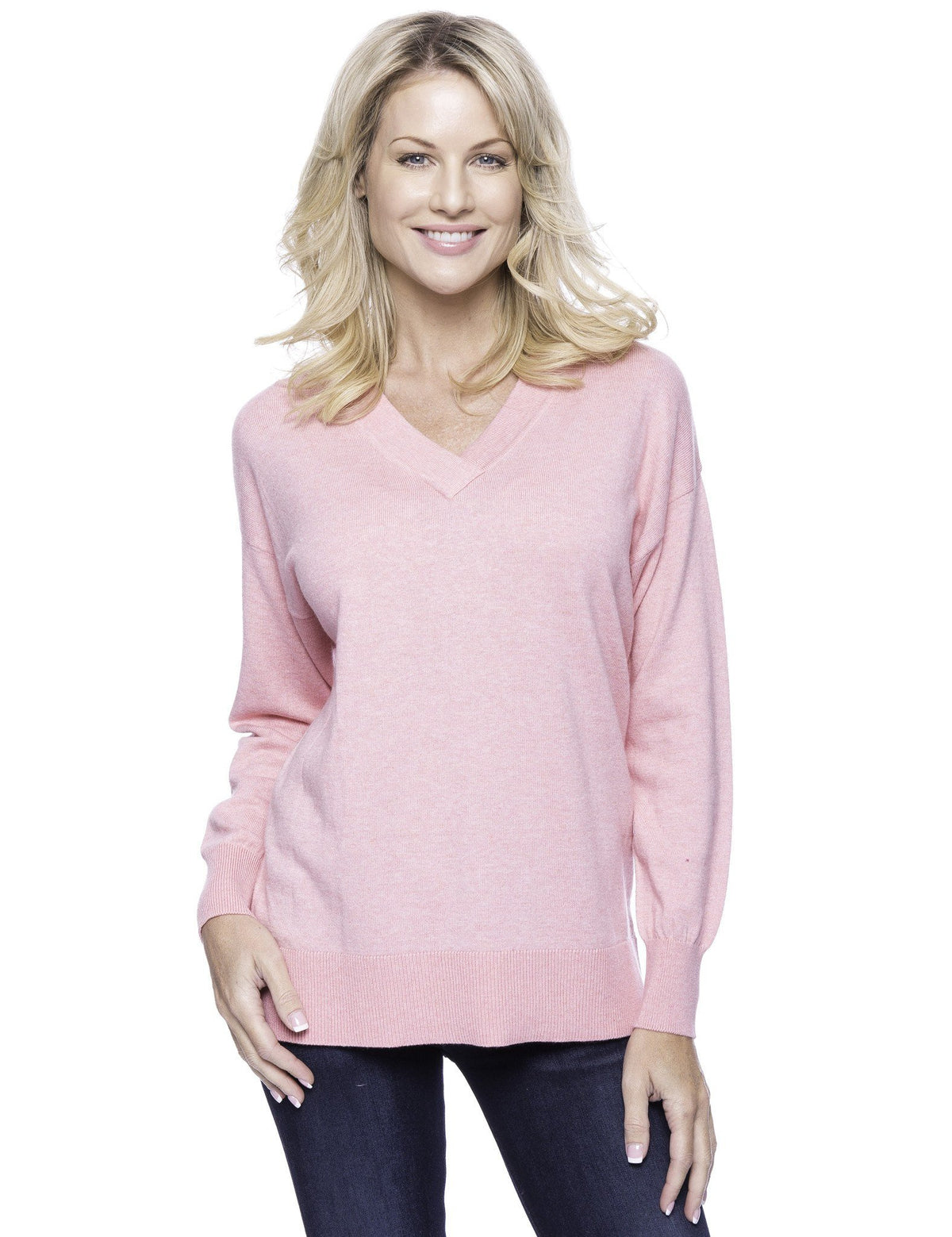 Women's Cashmere Blend Deep V-Neck Sweater - Pink