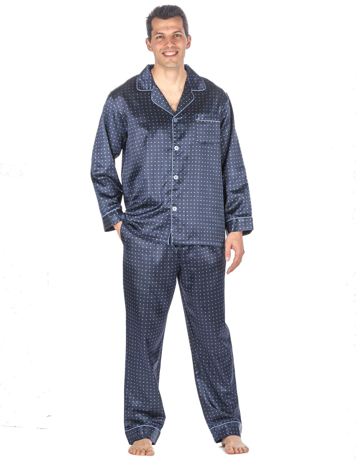 Men's Premium Satin Pajama Sleepwear Set - Floating Squares