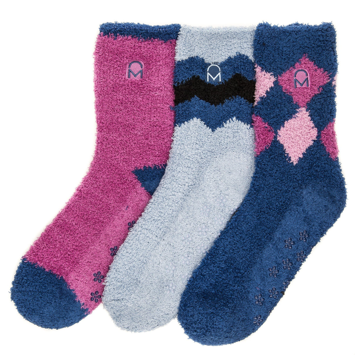 Women's (3 Pairs) Soft Anti-Skid Fuzzy Winter Crew Socks - Set A8