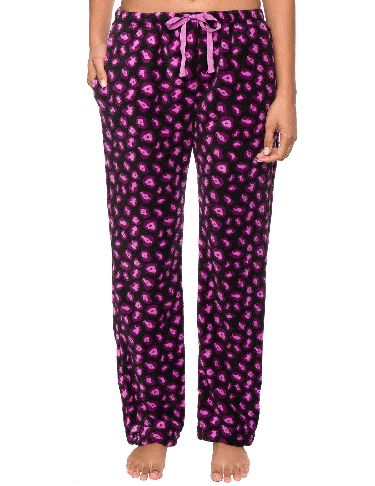 Women's Coral Fleece Plush Lounge Pants - Jaguar - Black/Purple
