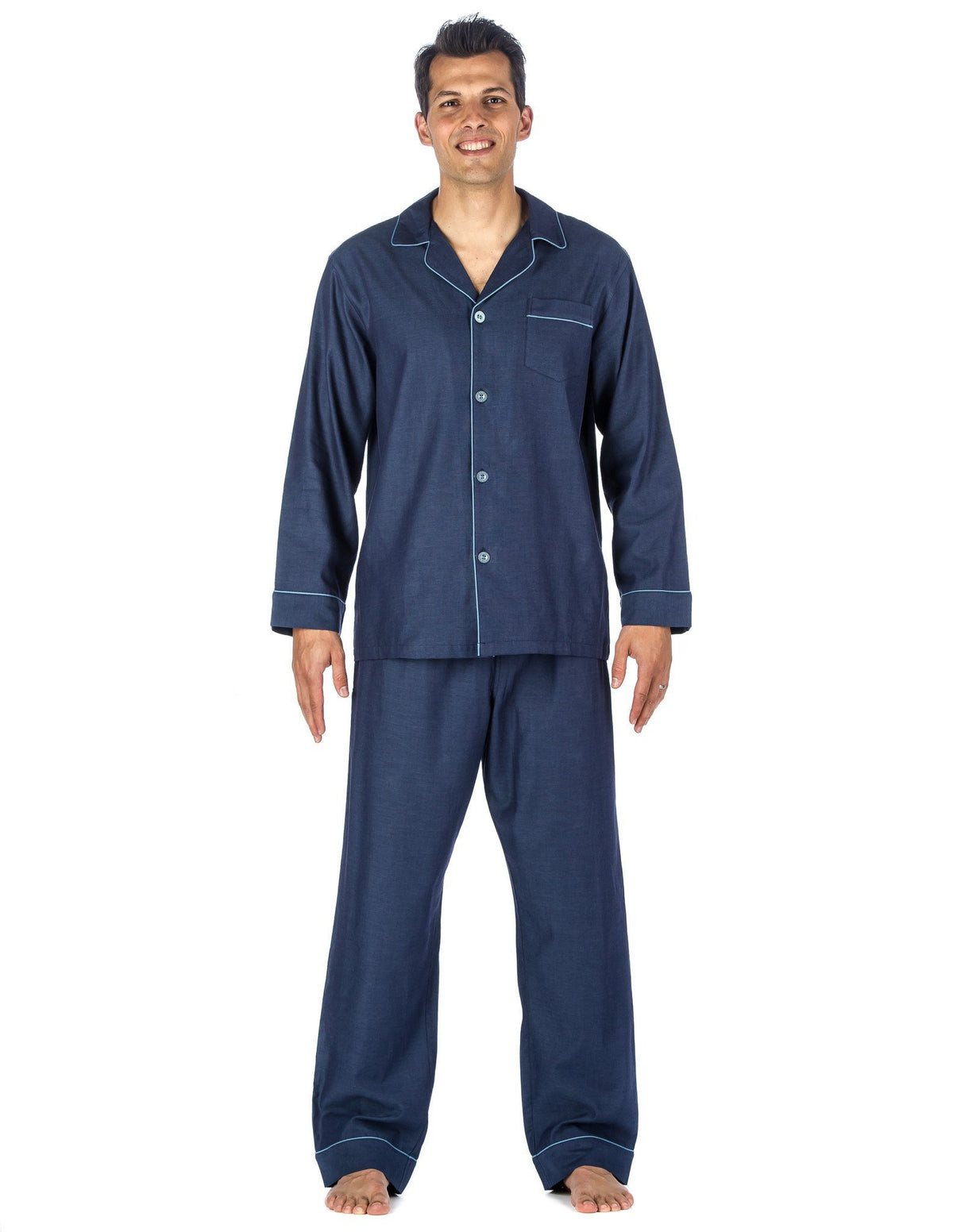 Mens Premium 100% Cotton Woven Pajama Sleepwear Set - Textured Navy