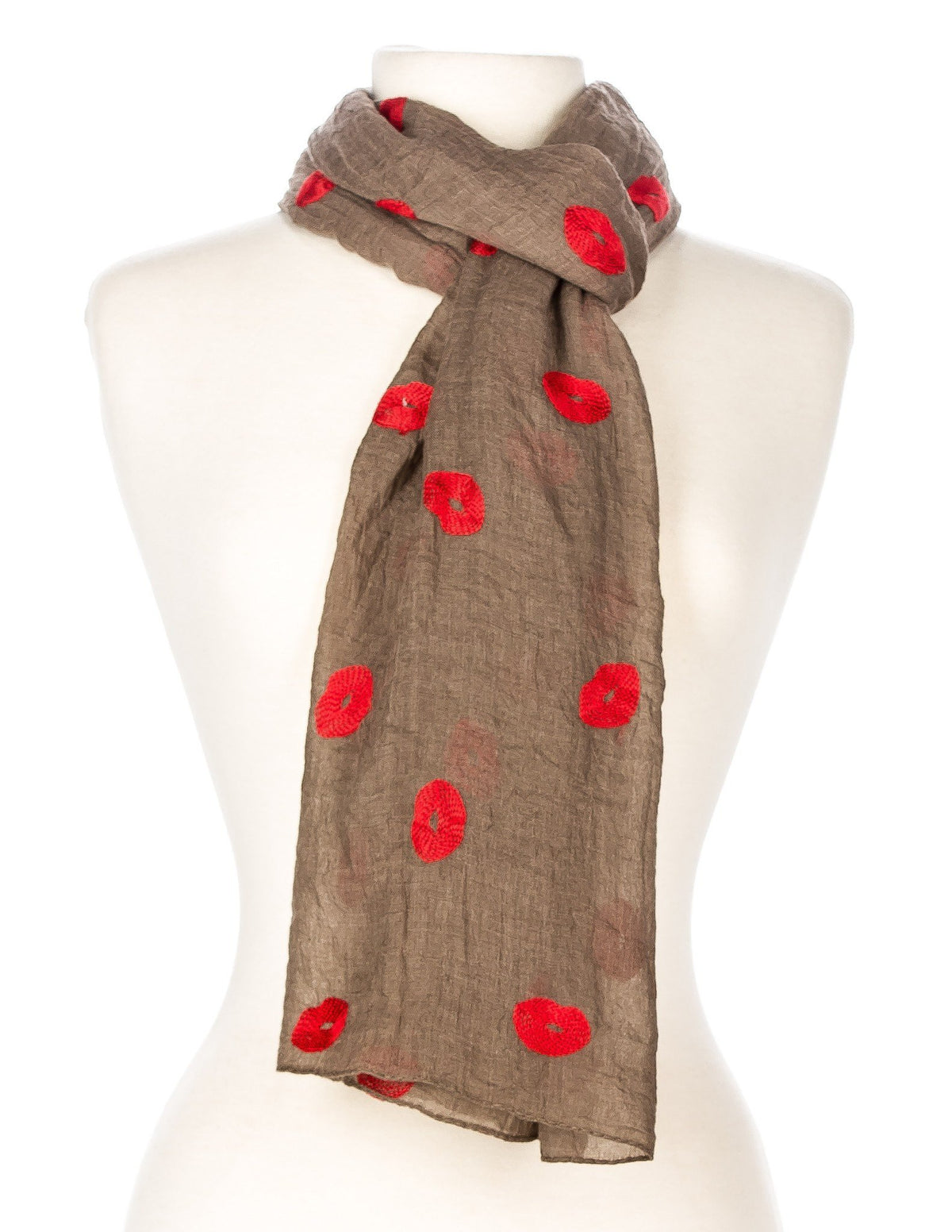 Embroidered Kisses Spring Scarf - Taupe