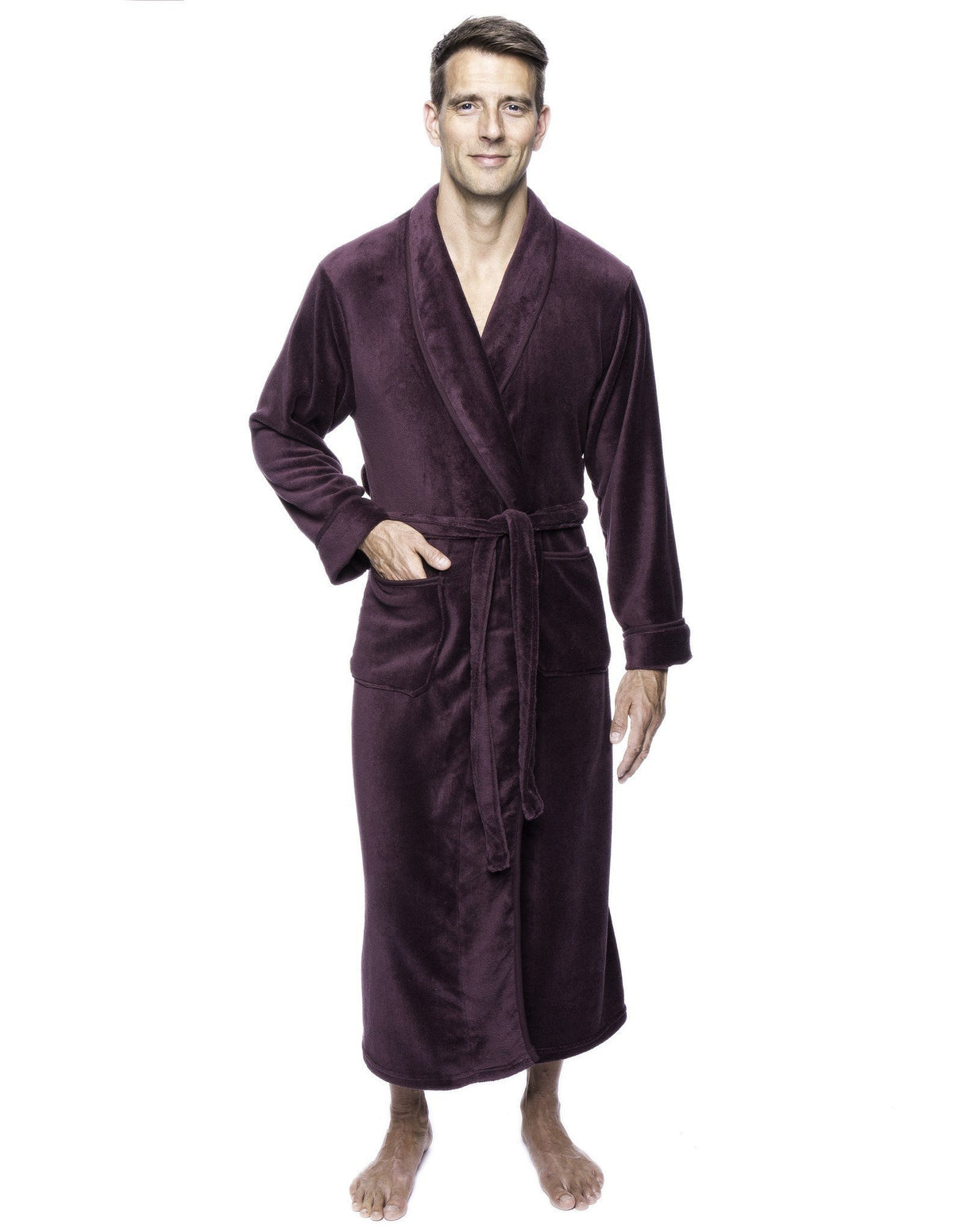 Men's Coral Fleece Plush Full Length Robe - Fig