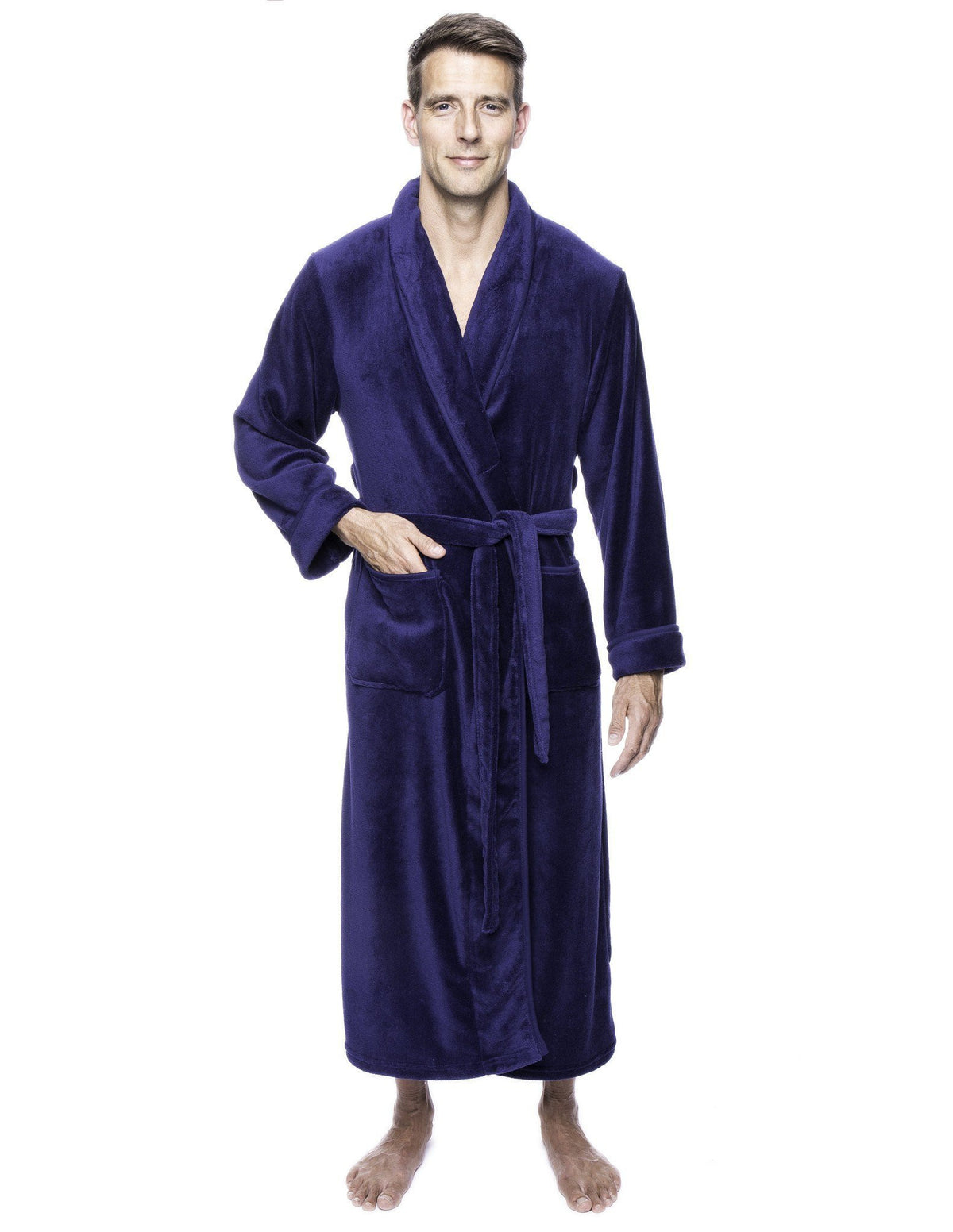Men's Coral Fleece Plush Full Length Robe - Navy