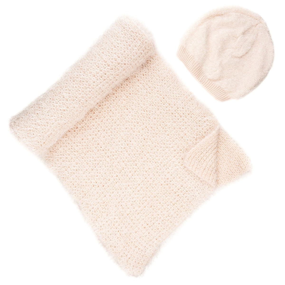 Women's Luxe Feather Winter Scarf and Hat Set - Ivory
