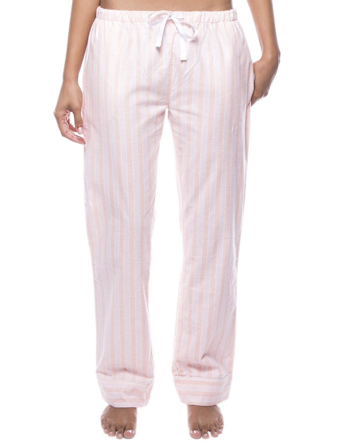 Womens 100% Cotton Flannel Lounge Pants - Stripes Pink