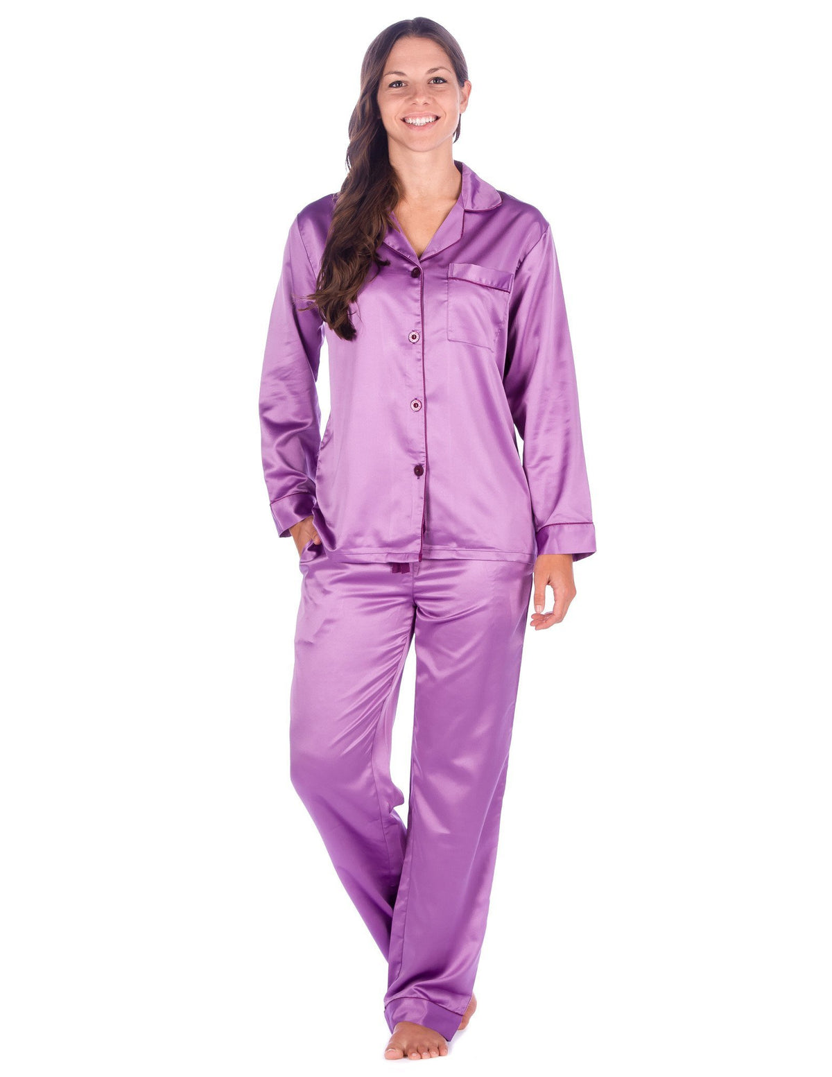 Women's Premium Satin Pajama Sleepwear Set - Violet