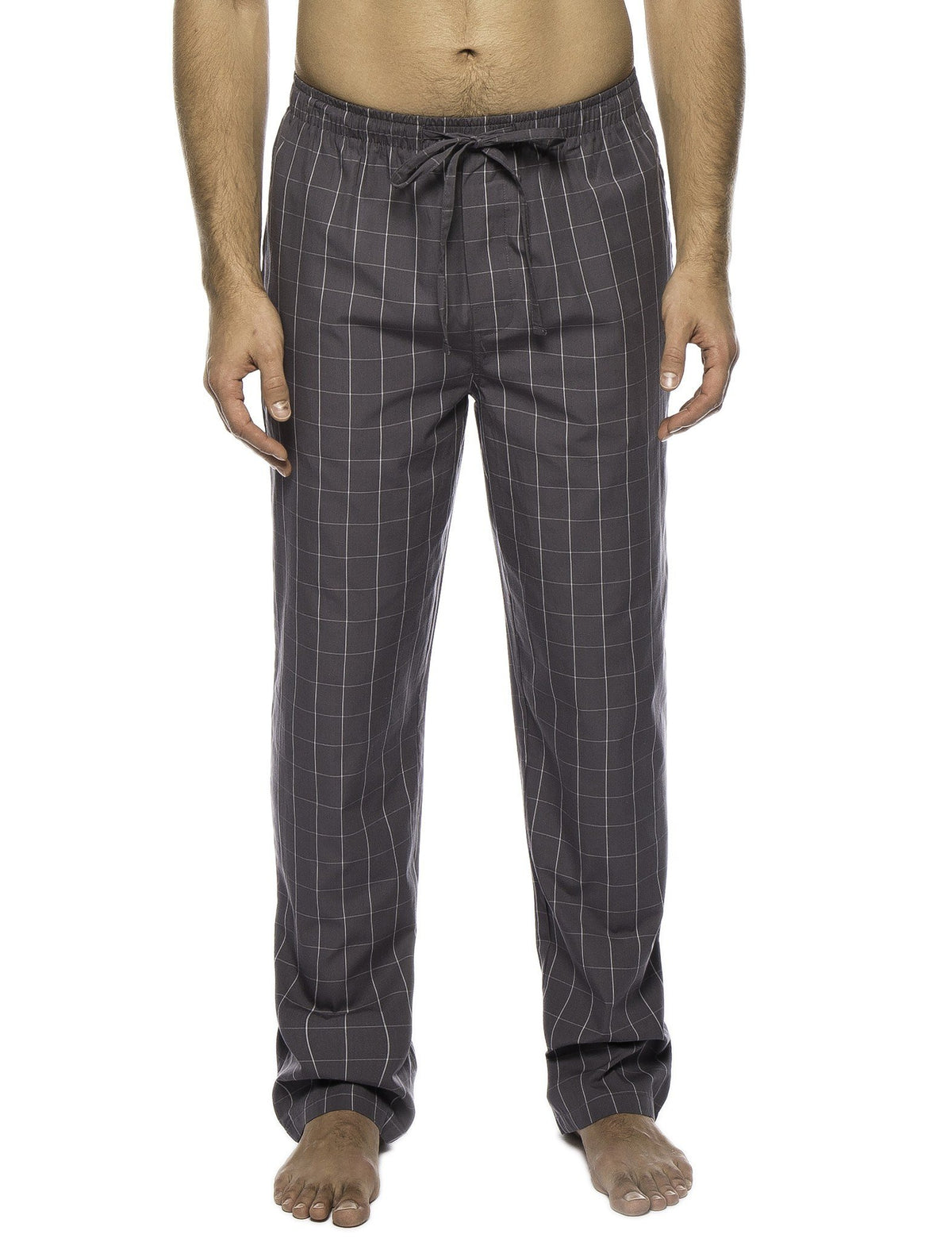 Men's 100% Woven Cotton Lounge Pants - Windowpane Checks Grey