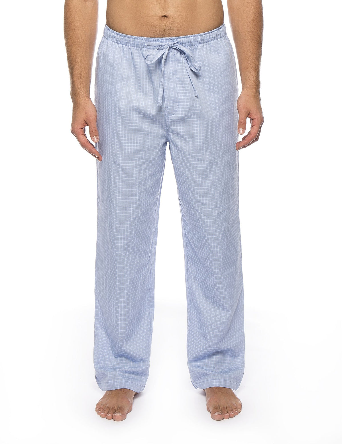 Men's 100% Woven Cotton Lounge Pants - Micro Checks Light Blue