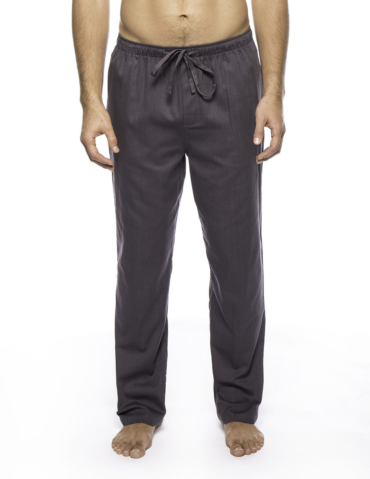 Men's 100% Woven Cotton Lounge Pants - Herringbone Dark Grey