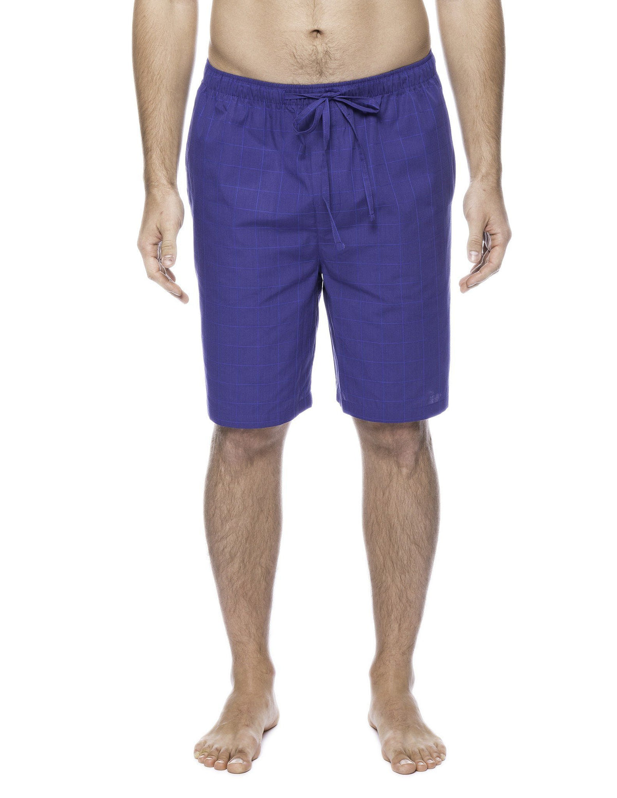 Men's 100% Woven Cotton Lounge Shorts - Windowpane Checks Blue