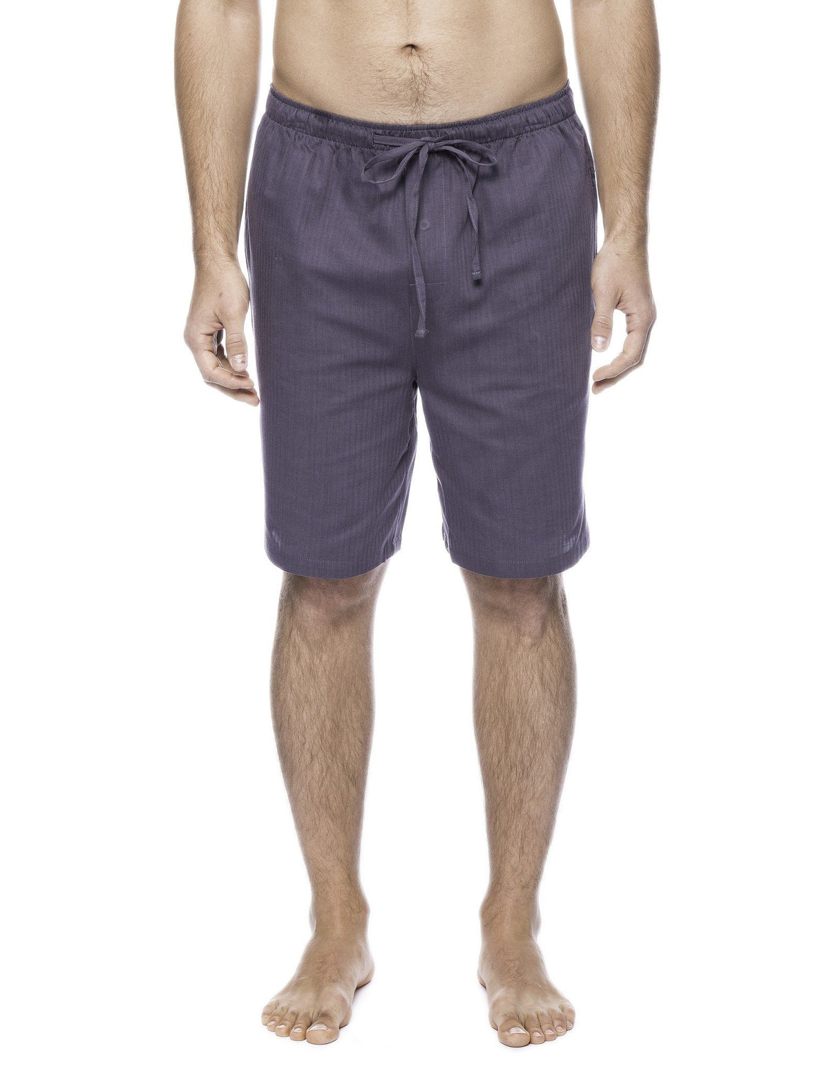 Men's 100% Woven Cotton Lounge Shorts - Herringbone Dark Grey