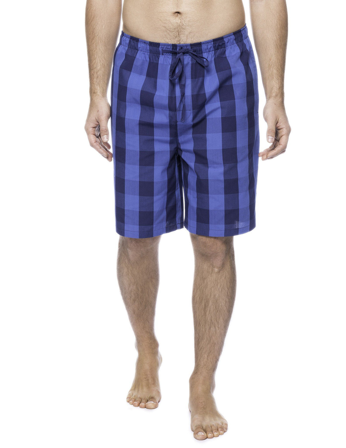 Men's 100% Woven Cotton Lounge Shorts - Gingham Navy/Blue