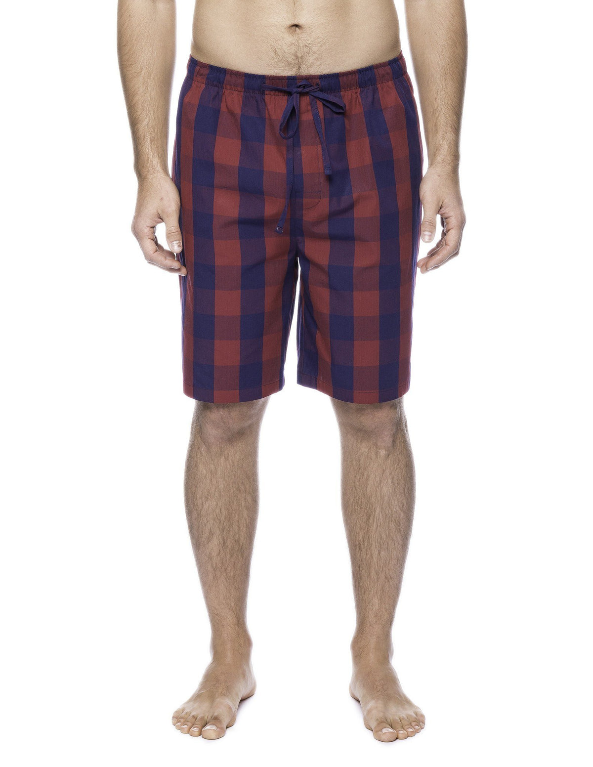 Men's 100% Woven Cotton Lounge Shorts - Gingham Red/Navy
