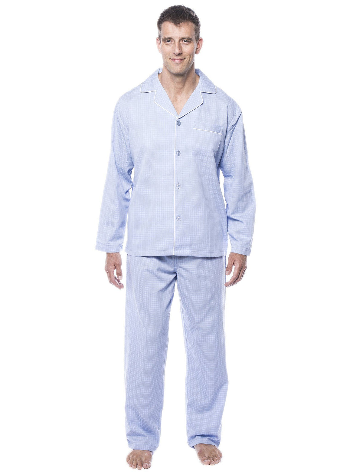 Men's 100% Woven Cotton Pajama Sleepwear Set - Micro Checks Light Blue