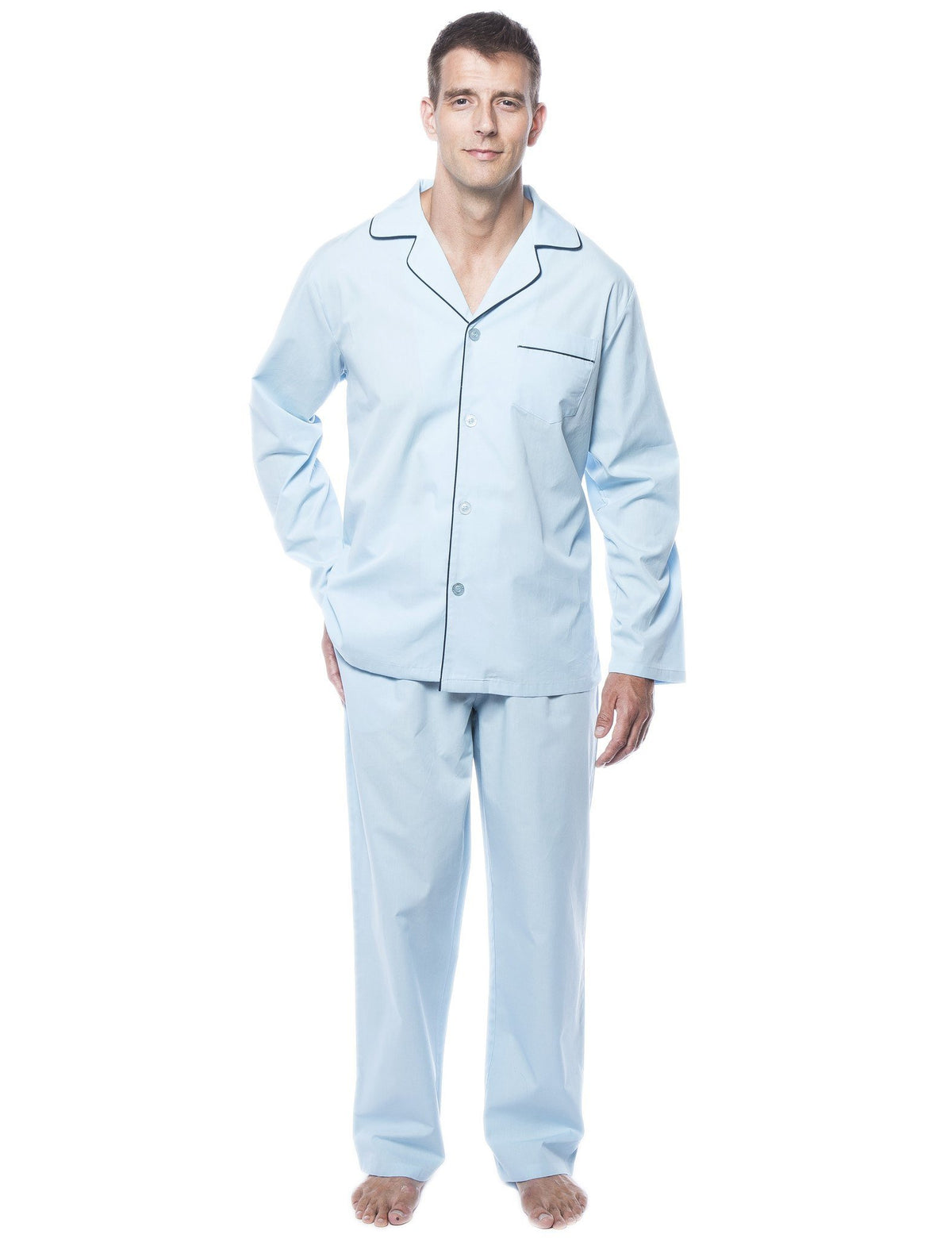 Men's 100% Woven Cotton Pajama Sleepwear Set - Crystal Blue