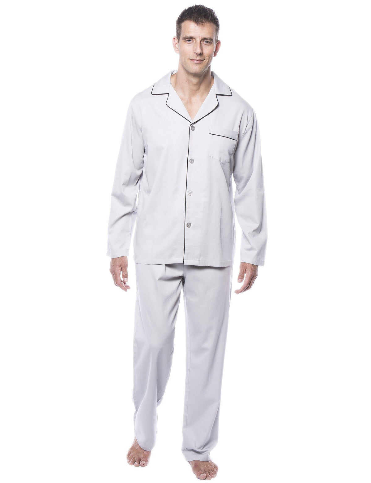 Men's 100% Woven Cotton Pajama Sleepwear Set - Light Grey