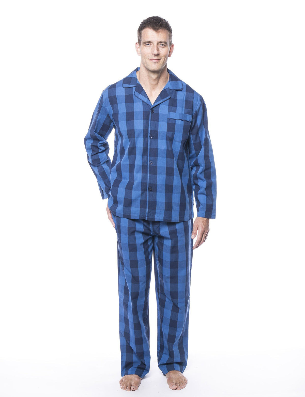 Men's 100% Woven Cotton Pajama Sleepwear Set - Gingham Navy/Blue