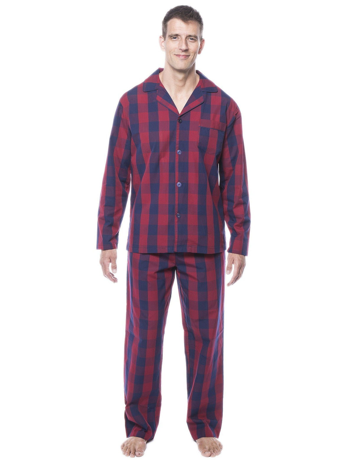 Men's 100% Woven Cotton Pajama Sleepwear Set - Gingham Red/Navy