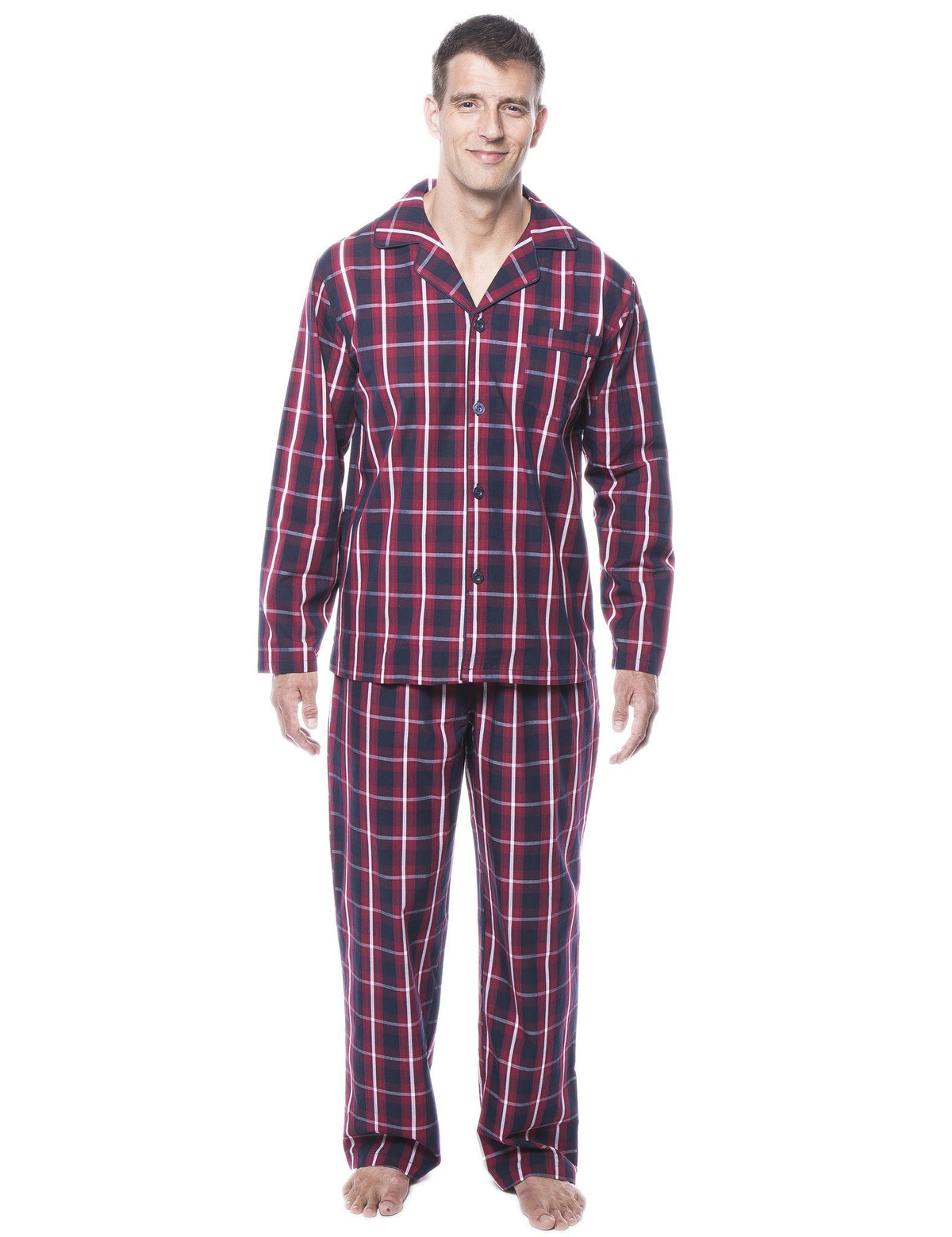 Men's 100% Woven Cotton Pajama Sleepwear Set - Patriotic Plaid