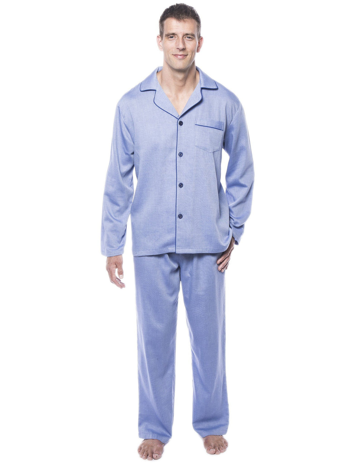 Men's 100% Woven Cotton Pajama Sleepwear Set - Blue Twill
