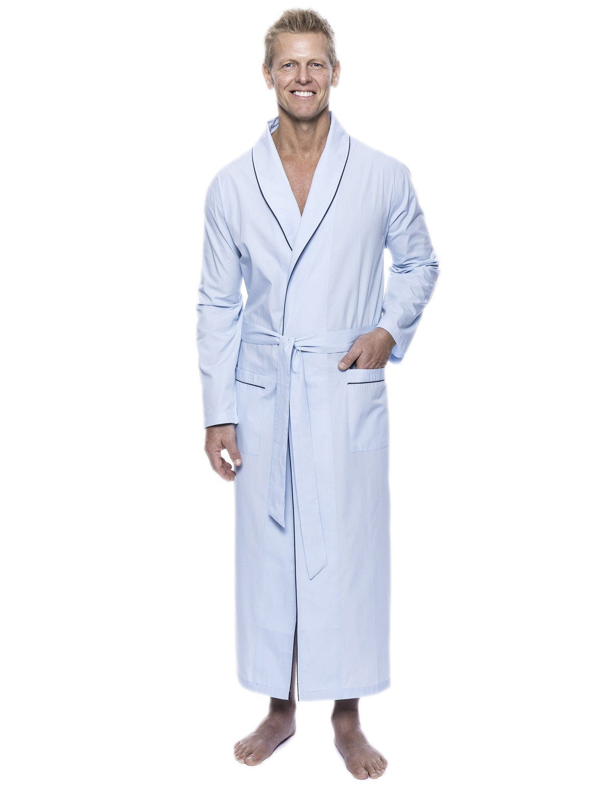 Men's 100% Woven Cotton Robe - Sky Blue