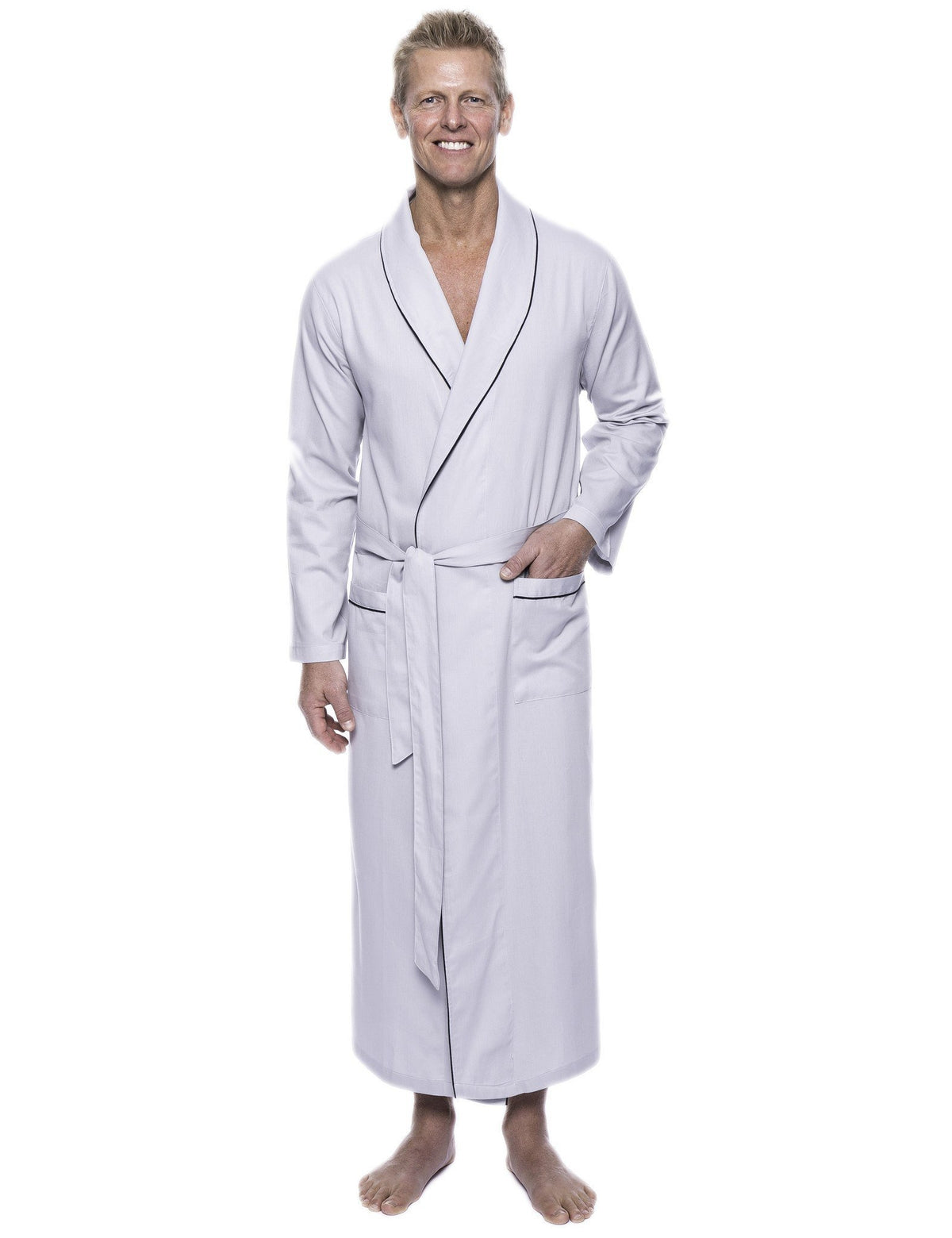 Men's 100% Woven Cotton Robe - Light Grey