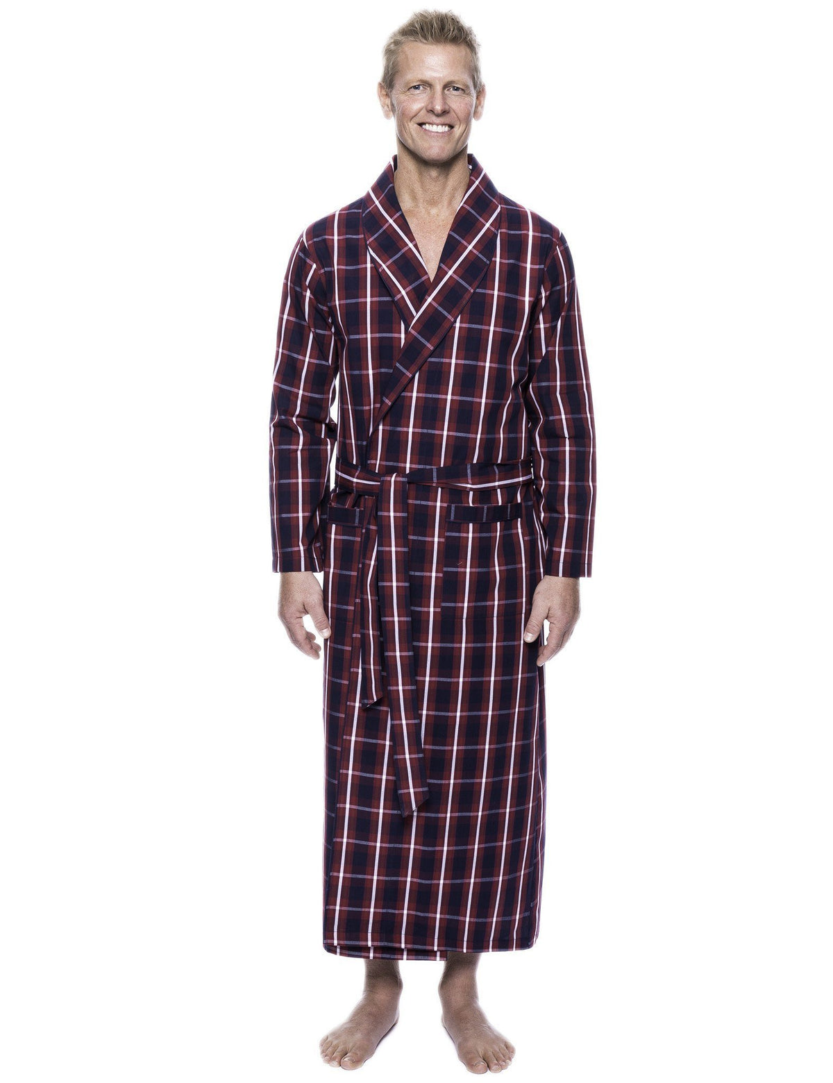 Men's 100% Woven Cotton Robe - Patriotic Plaid