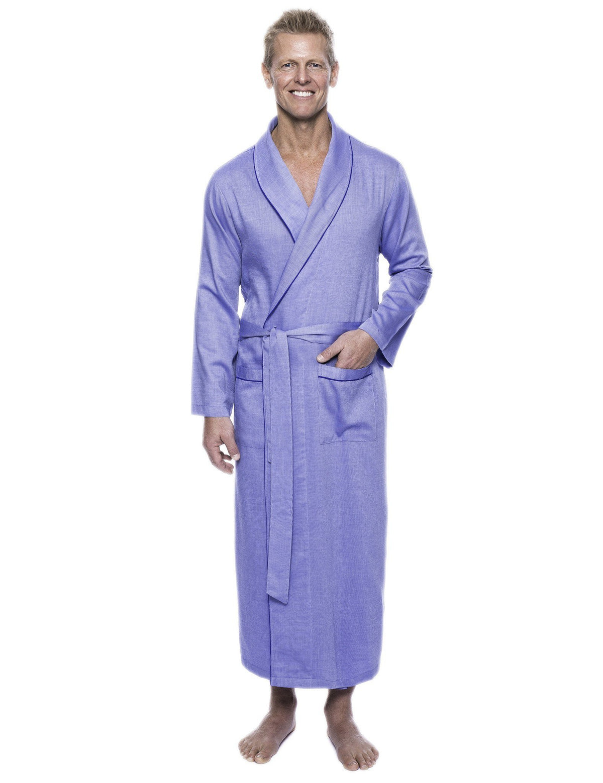 Men's 100% Woven Cotton Robe - Blue Twill