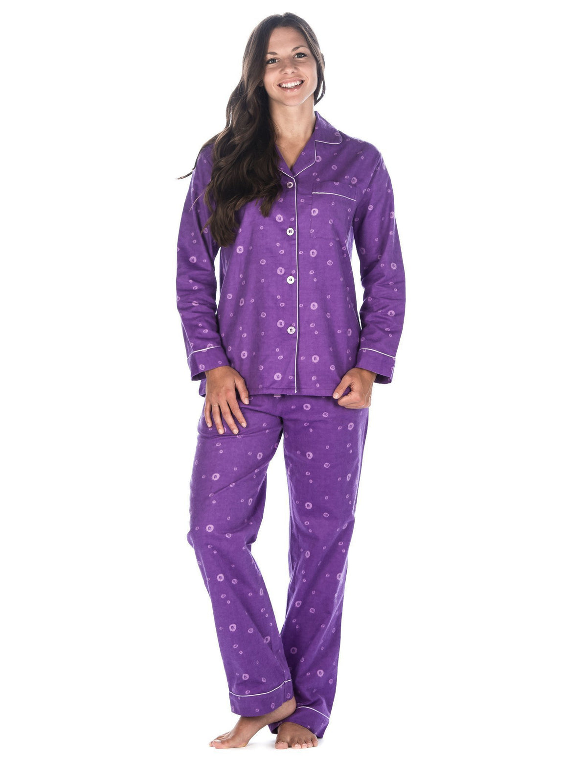 Women's Premium 100% Cotton Flannel Pajama Sleepwear Set (Relaxed Fit) - Swirl - Lavender