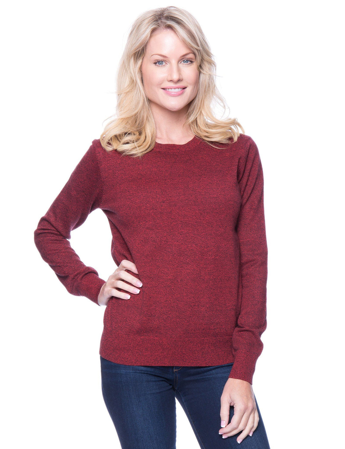 Women's Premium Cotton Crew Neck Sweater - Marl Red/Black