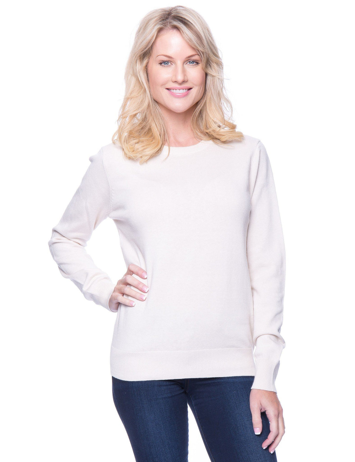 Women's Premium Cotton Crew Neck Sweater - Cream
