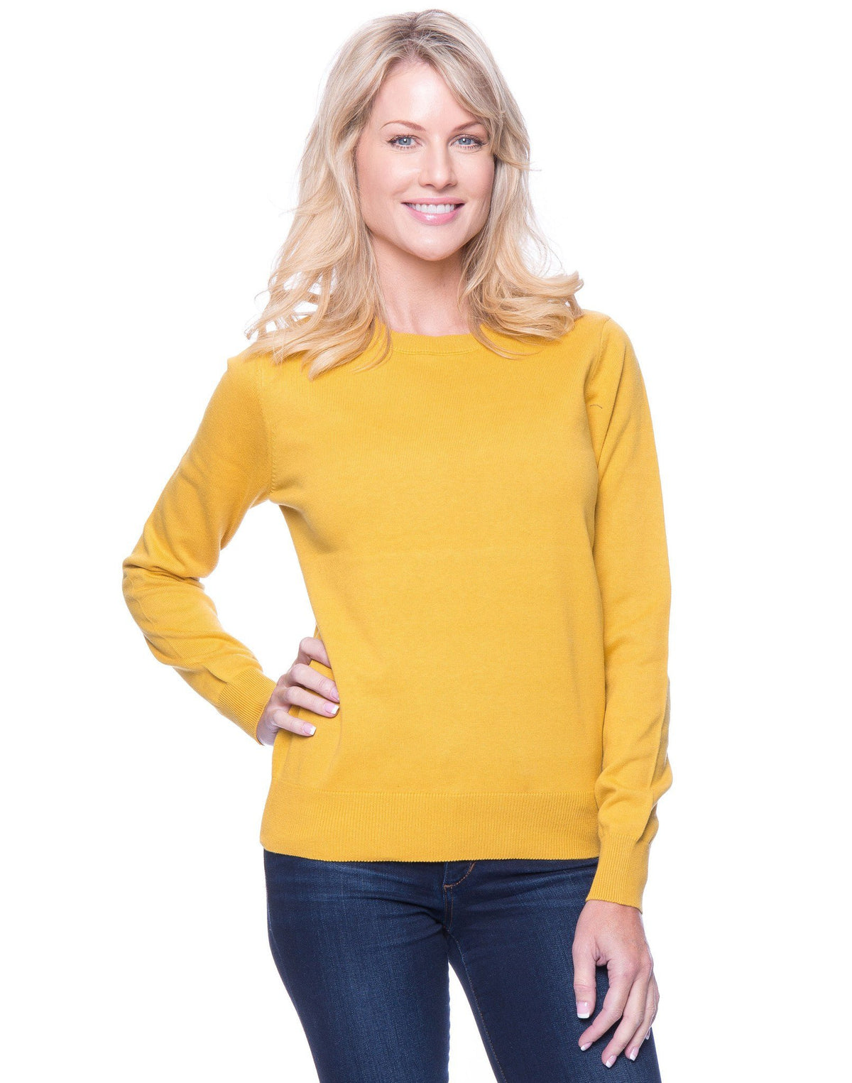 Women's Premium Cotton Crew Neck Sweater - Mustard