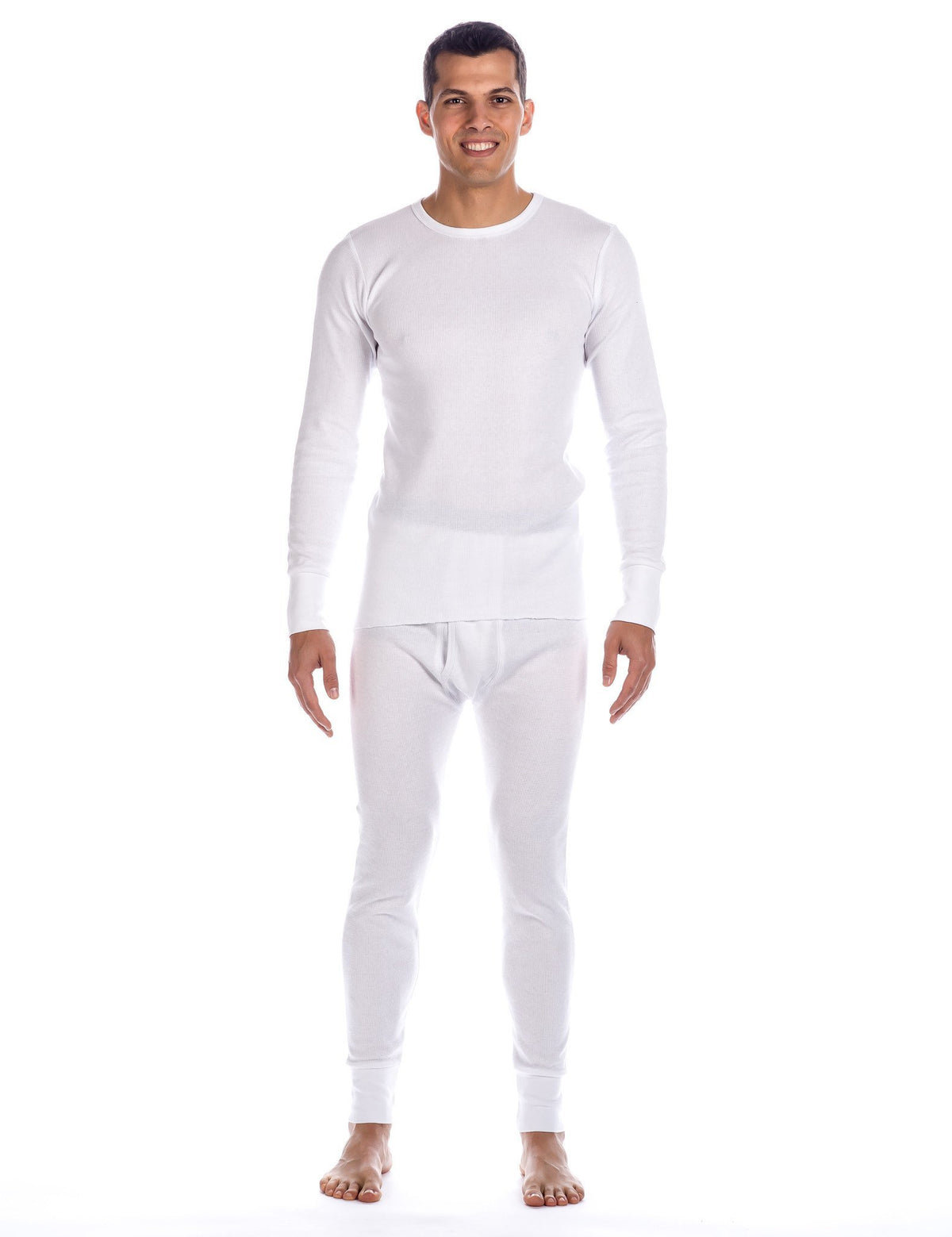 Men's Classic Waffle Knit Thermal Top and Bottom Set - White