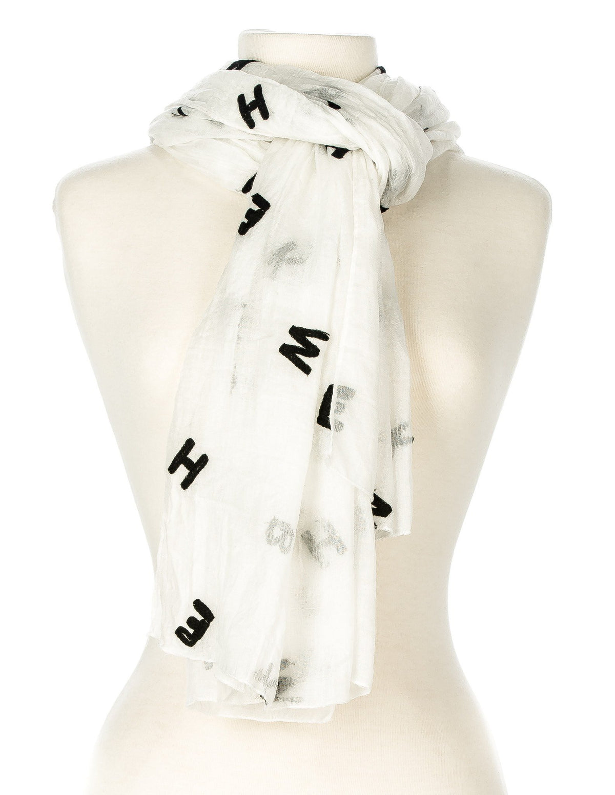 Embroidered Alphabets Spring Scarf - White
