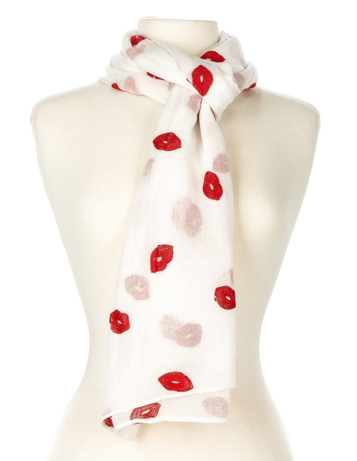 Embroidered Kisses Spring Scarf - White