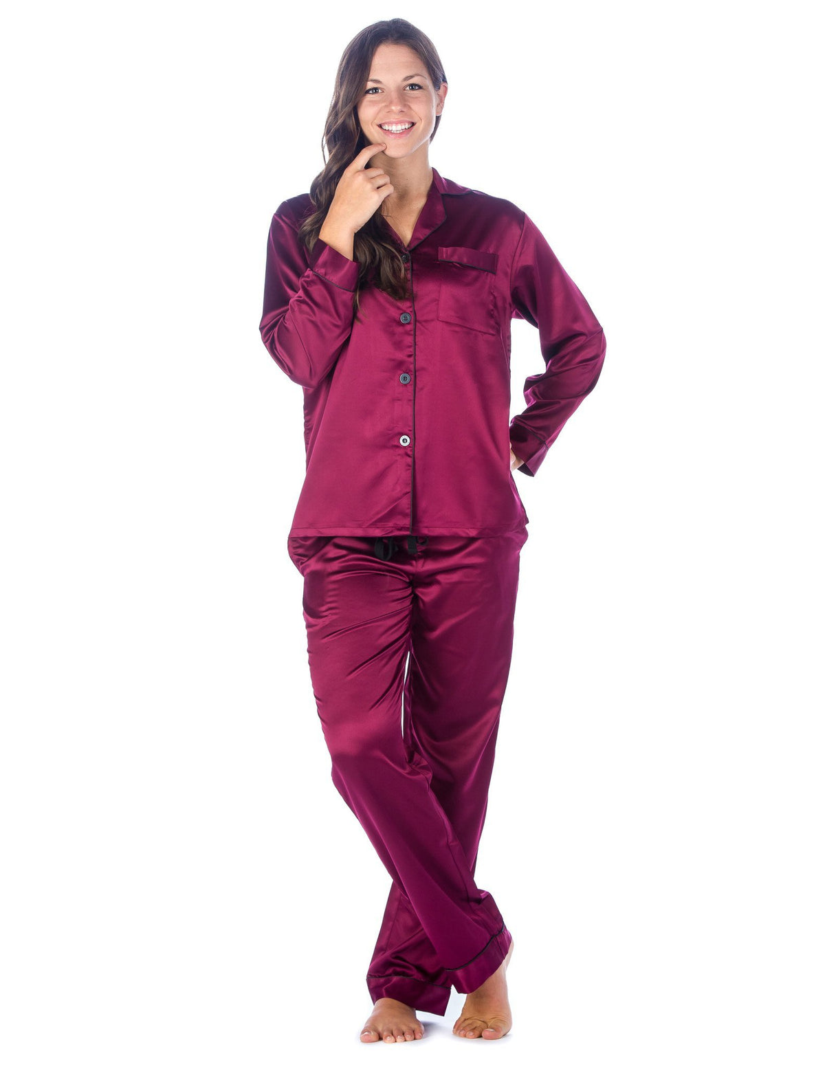 Women's Premium Satin Pajama Sleepwear Set - Wine