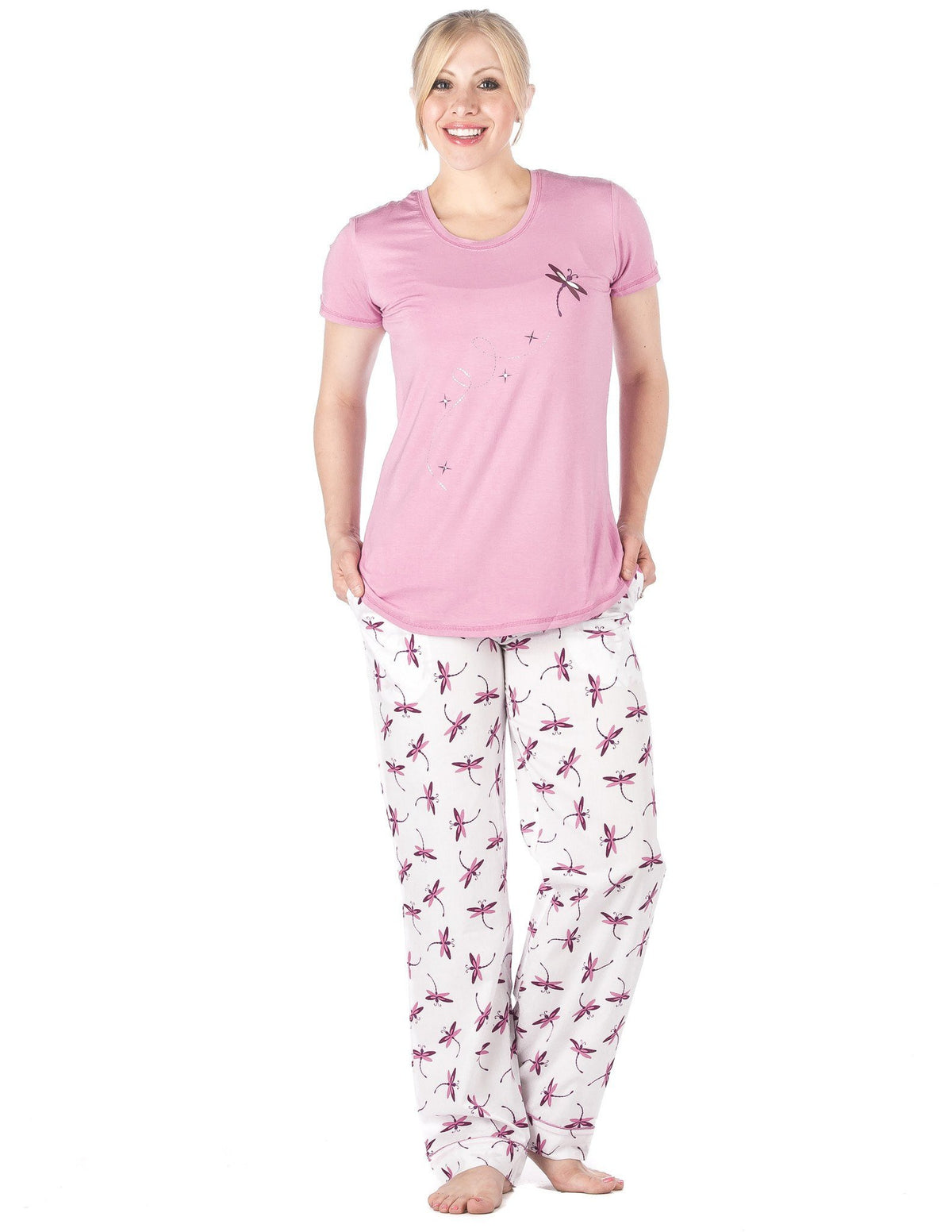 Women's Premium Cotton Poplin Lounge/Sleepwear Set - Firefly - White/Purple