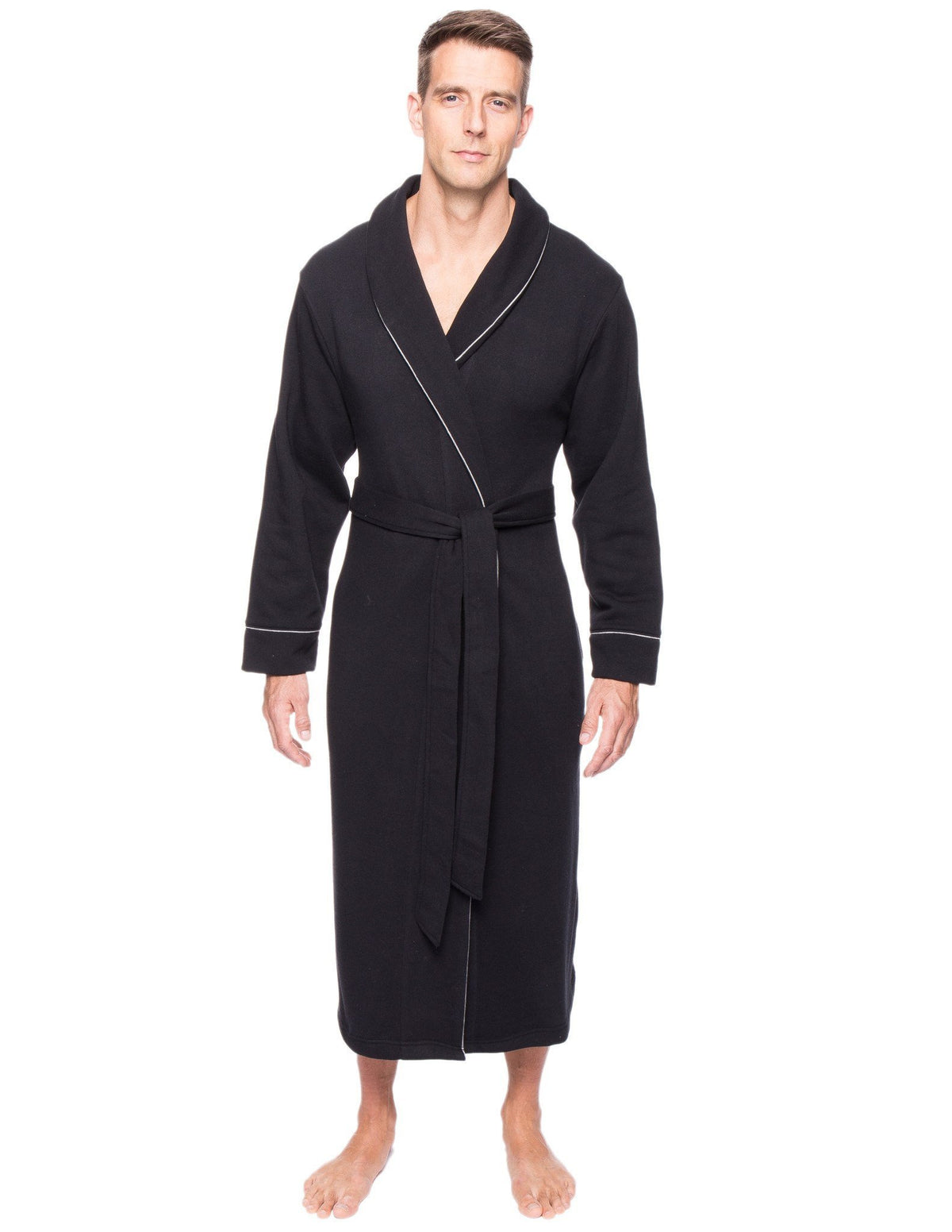 Men's Fleece Lined French Terry Robe - Black
