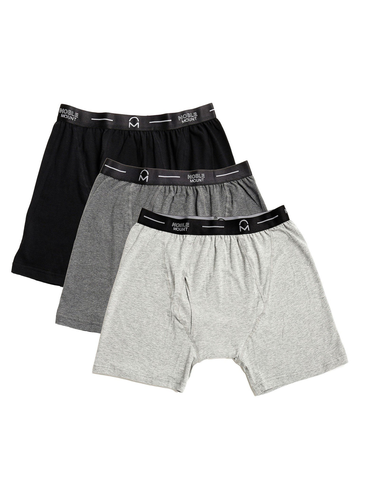 Men's Stretch Cotton Knit Boxer Briefs 3-Pack - Set 1 - Black/Grey/Charcoal