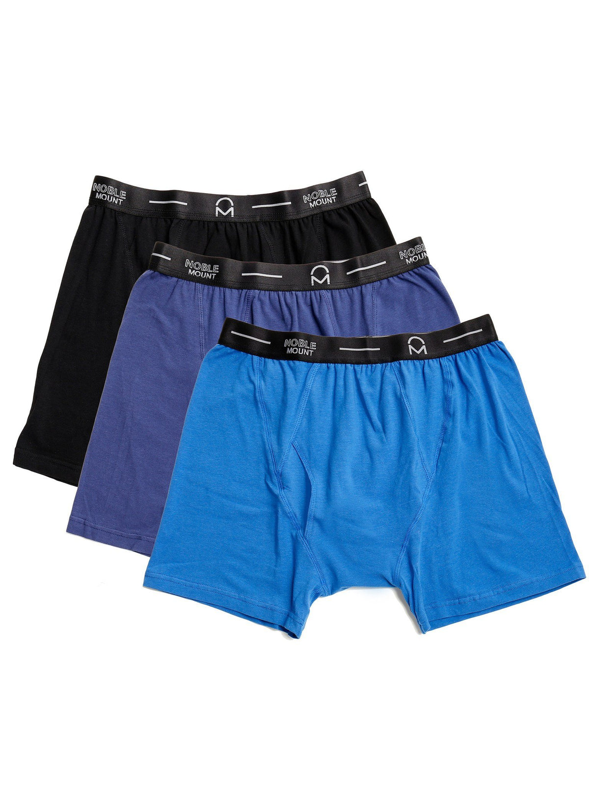 Men's Stretch Cotton Knit Boxer Briefs 3-Pack - Set 2 - Black/Blue/Dark Blue