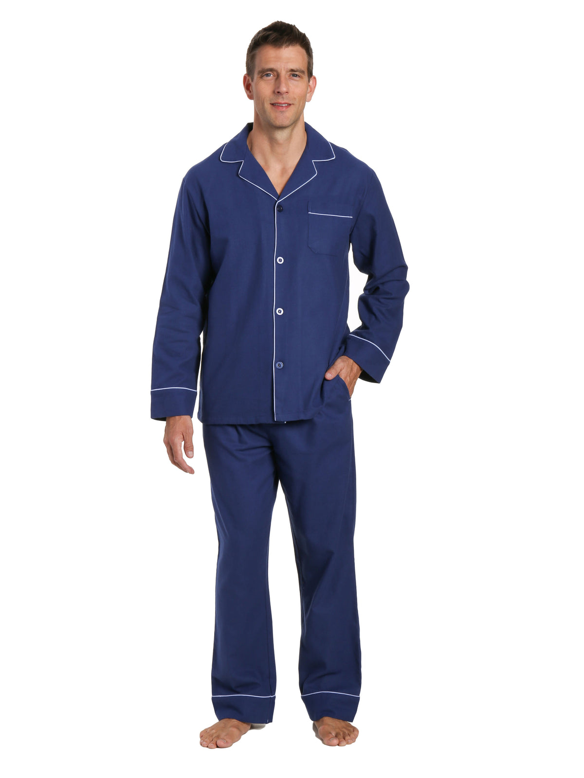 Mens 100% Cotton Flannel Pajama Set - Navy
