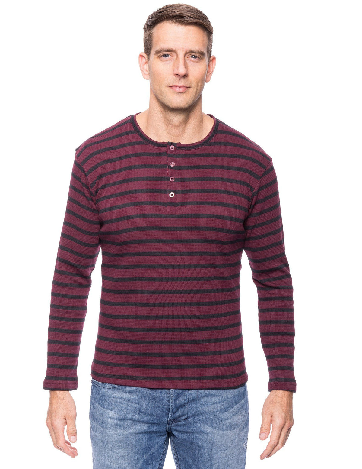 Men's Solid Thermal Henley Long Sleeve T-shirts - Stripes Fig/Black