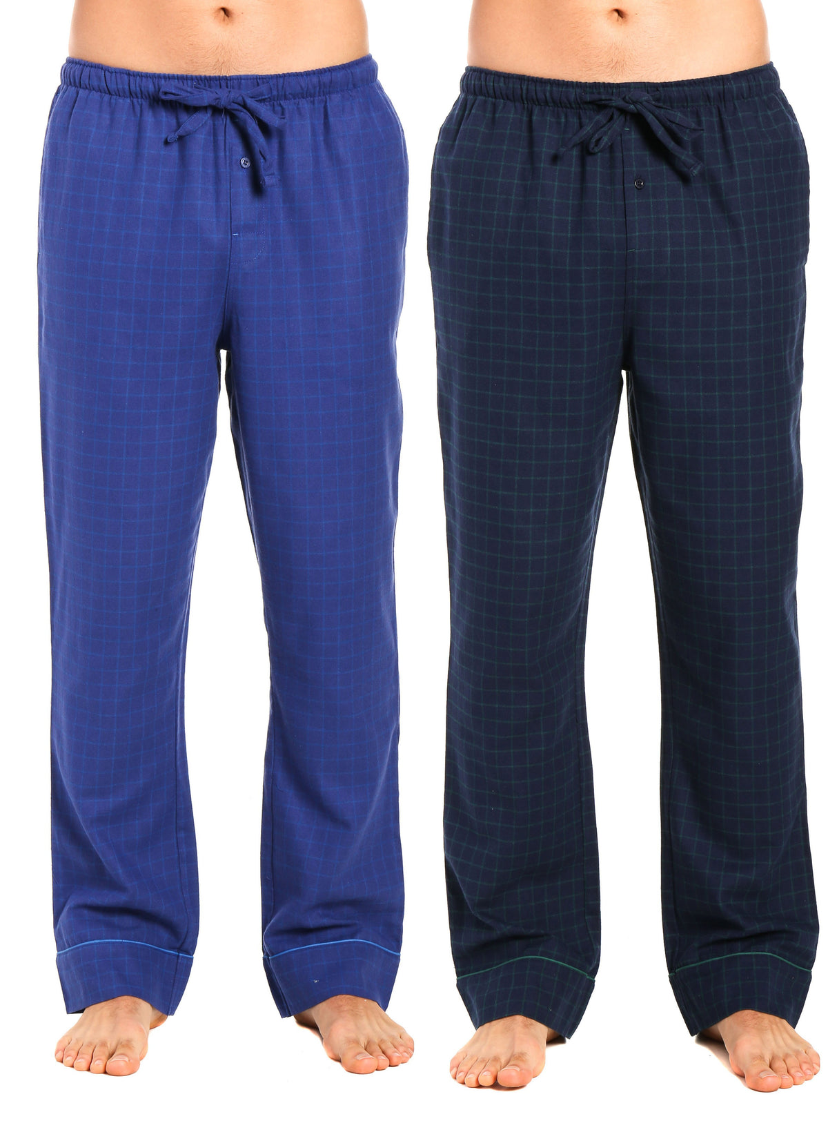 2-Pack Men's 100% Cotton Flannel Lounge Pants (Windowpane Checks Navy-Green)
