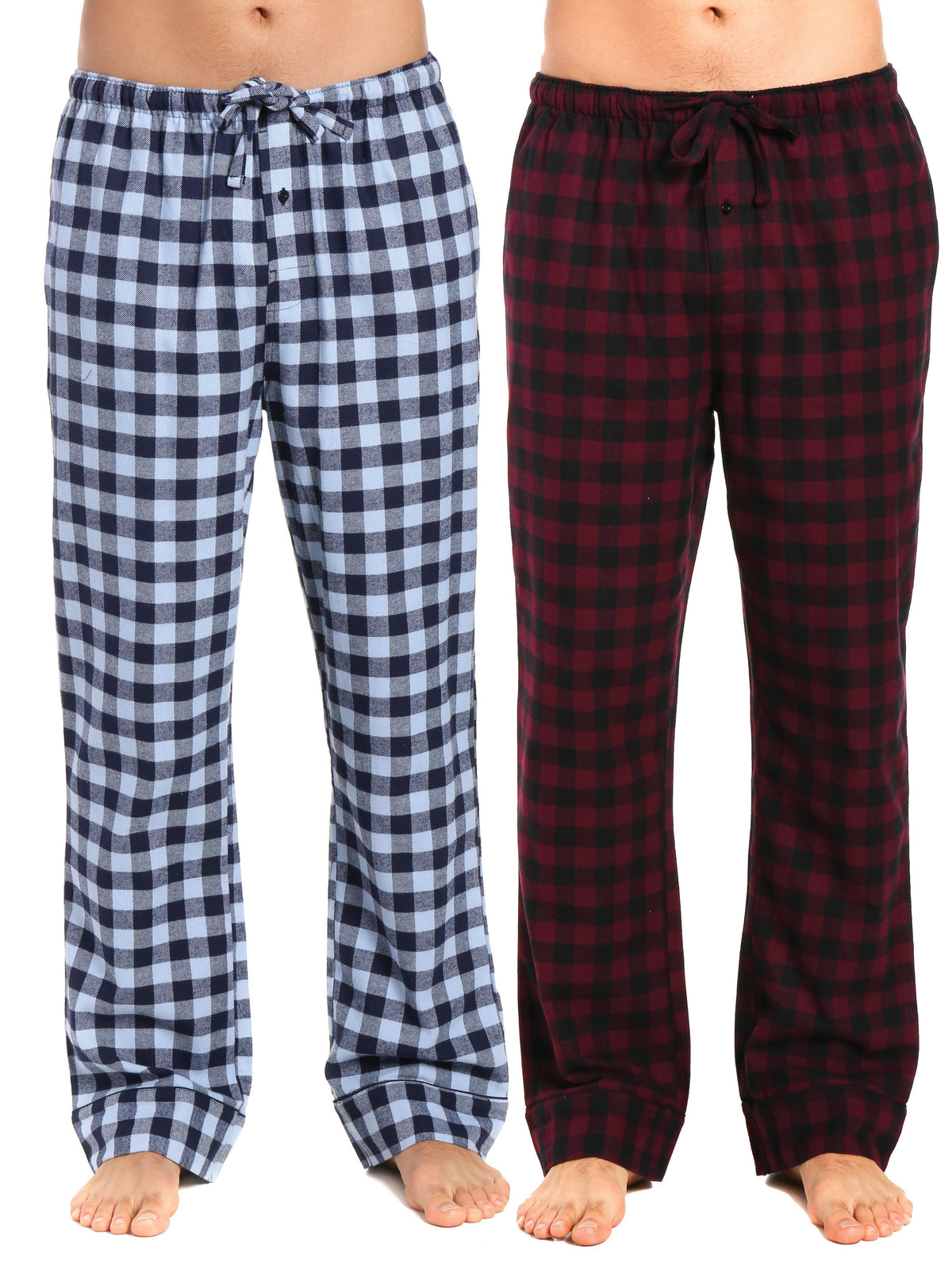 2-Pack Men's 100% Cotton Flannel Lounge Pants (Gingham Navy-Fig-Black)