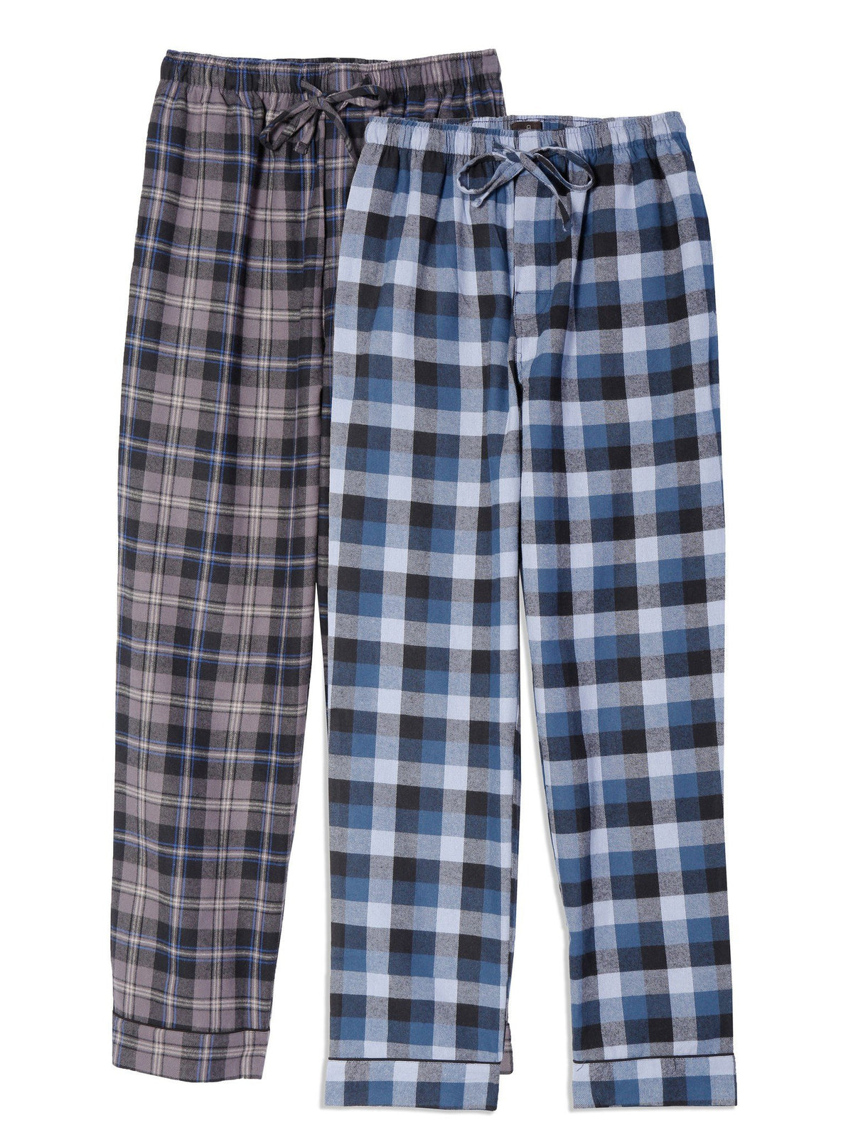 Mens 100% Cotton Flannel Lounge Pants (Relaxed Fit) 2-Pack - 2-Pack (Denim and Brown Tone)