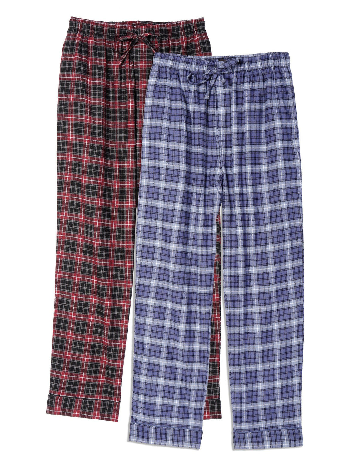 Mens 100% Cotton Flannel Lounge Pants (Relaxed Fit) 2-Pack - 2-Pack (Blue-White/Burgundy-Grey)