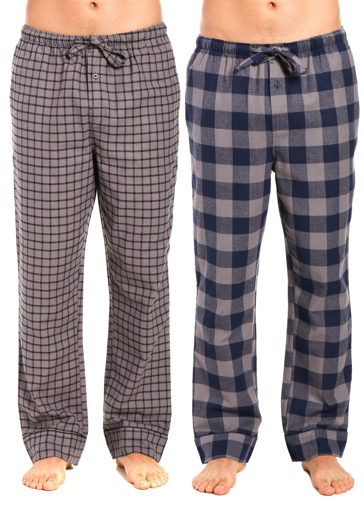 2-Pack Men's 100% Cotton Flannel Lounge Pants (Checks Charcoal-Navy-Black)