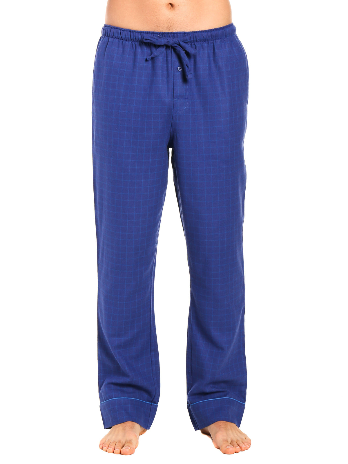 Mens Gingham 100% Cotton Flannel Lounge Pants - Windowpane Checks - Navy Blue