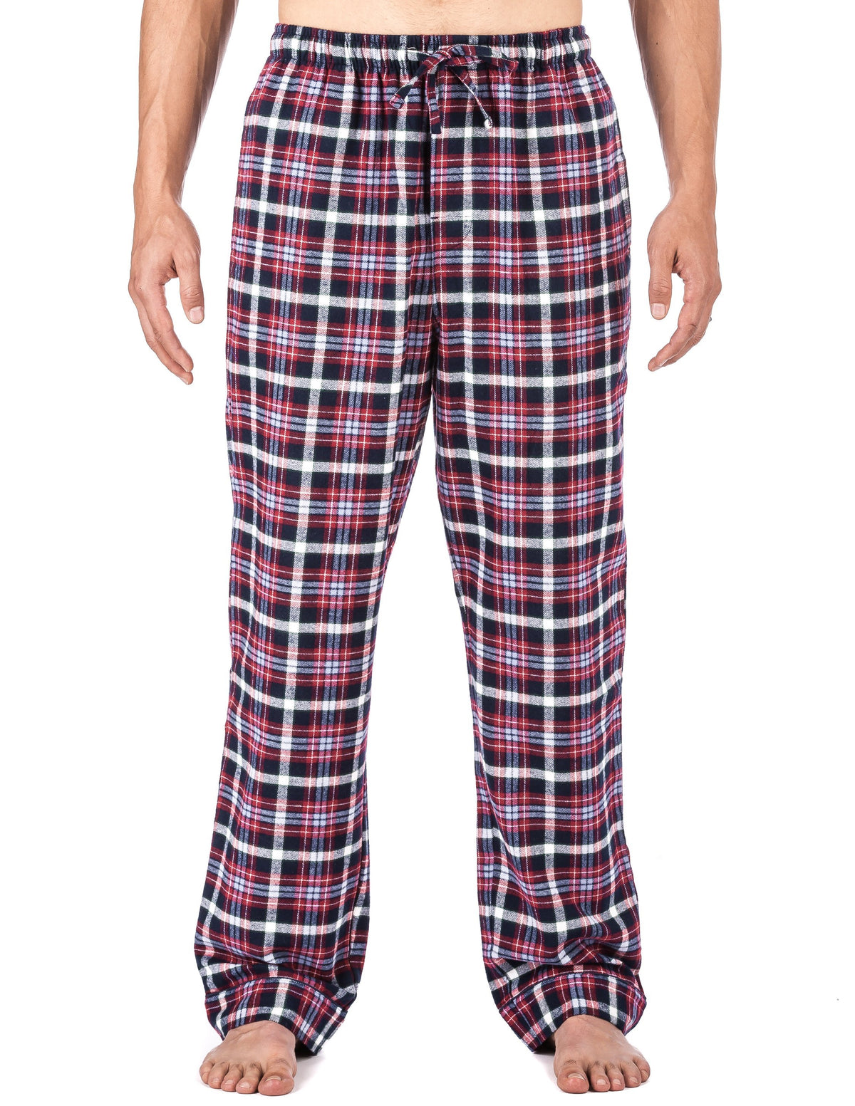 Mens Gingham 100% Cotton Flannel Lounge Pants - Blue/Red